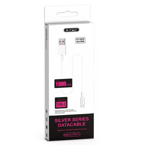 Cablu USB Type C 1m 2.4A alb V-TAC SKU-8486 conector USB A și USB Type C, rotund [1]
