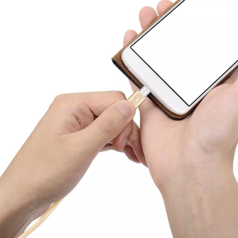 Cablu USB Type C 1m auriu 2.4A V-Tac SKU-8493, conectori USB A și USB Type C, cablu rotund cu țesătură textilă [2]