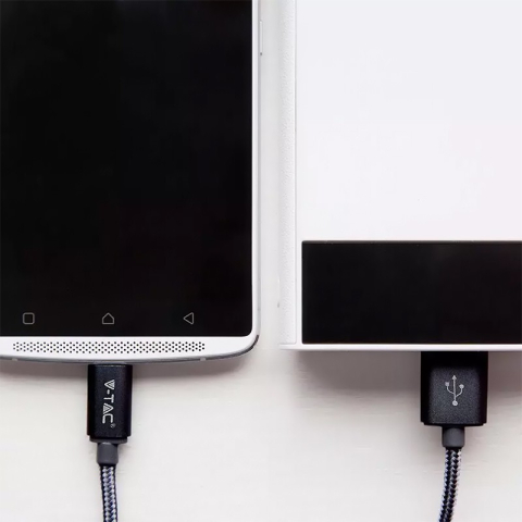 Cablu USB Type C 1m negru 2.4A V-Tac SKU-8491, conector USB A și USB Type C, cablu rotund cu trestie textilă [1]