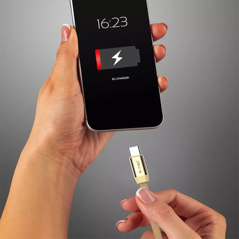 Cablu USB Type C 1m plat auriu 2.4A V-Tac SKU-8499 cu conectori USB A și USB Type C [1]