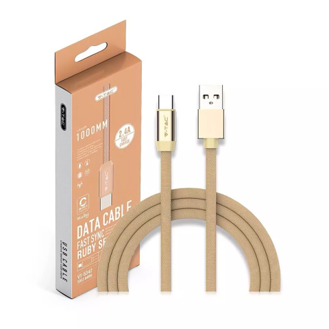 Cablu USB Type C 1m plat auriu 2.4A V-Tac SKU-8499 cu conectori USB A și USB Type C [3]