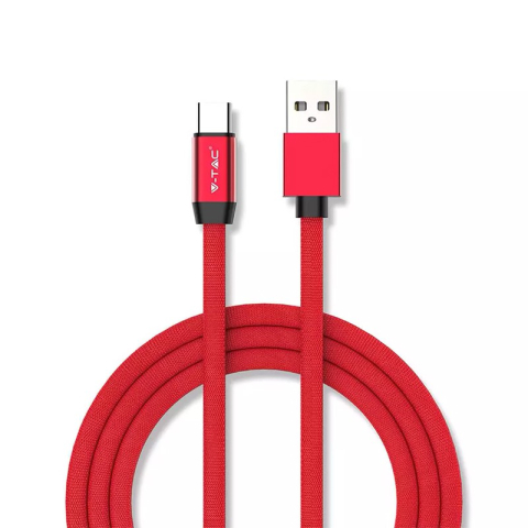 Cablu USB Type C 1m plat roșu 2.4A Ruby Edition V-Tac SKU-8631 cu conectori USB A și USB Type C [1]