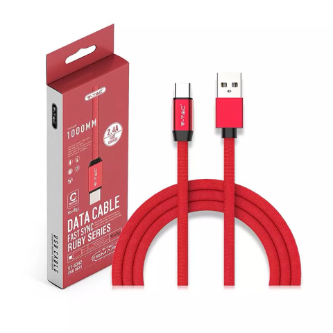 Telefoane-tablete - Cablu USB TYPE C 1m plat roșu 2.4A RUBY EDITION V-Tac SKU-8631 – IoElectronice.ro