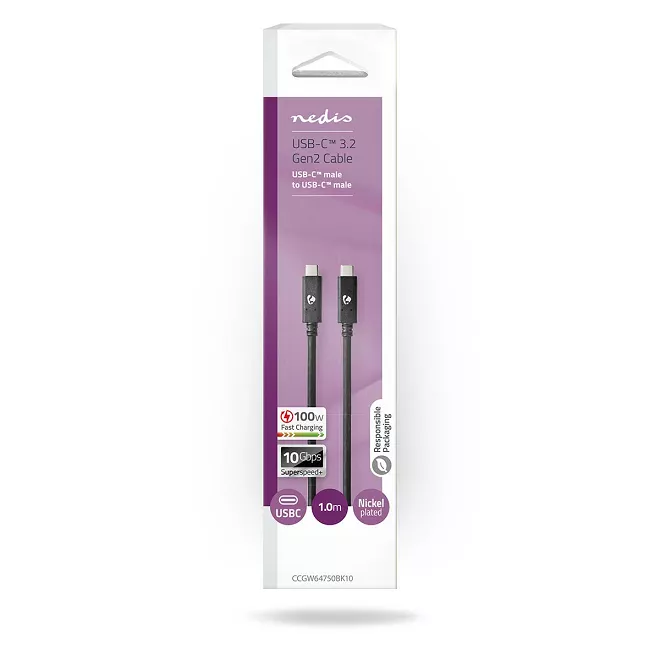 Cablu USB TYPE C tata 1m 100W 10Gbps 3.2 Gen 2 Nedis placat cu nichel [2]