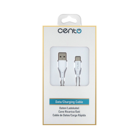 Cablu USB Type C - USB 1m 3A alb Cento C101, conector USB A mama și USB Type C tata [1]