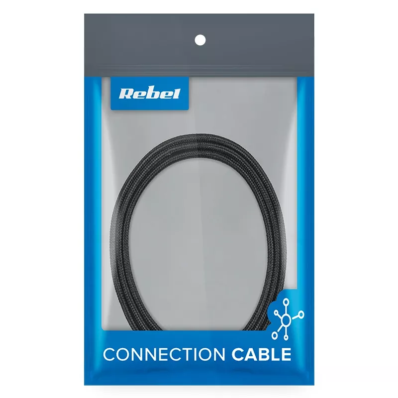 Cablu USB Type C - USB Type C 1m negru REBEL, standard USB 2.0, cu trestie textilă [1]