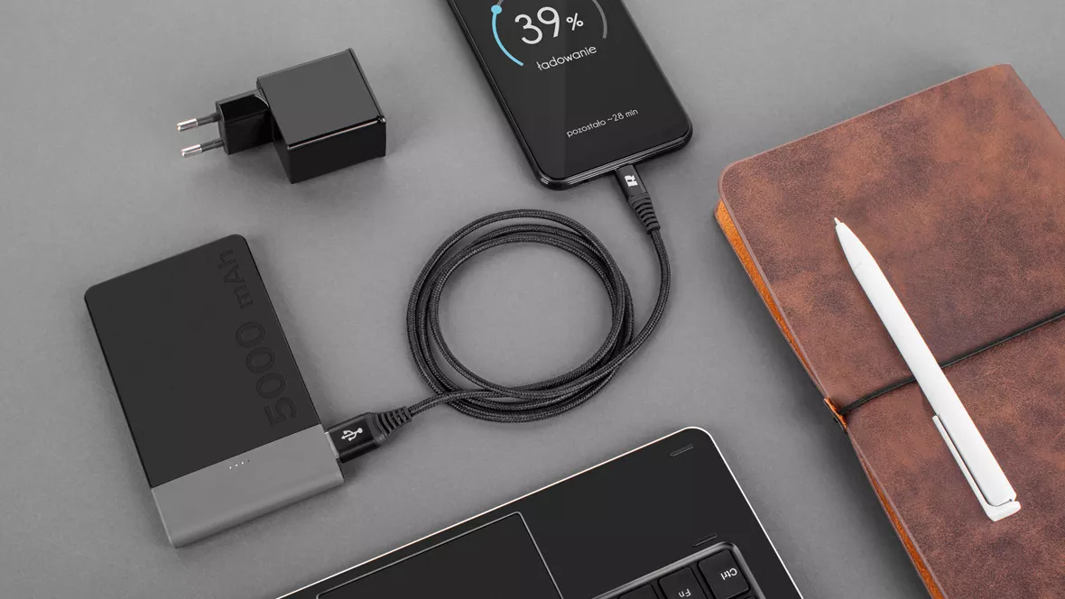 Cablu USB Type C 0.5m negru panzat REBEL, conectori USB A și USB Type C, treasă textilă. [2]
