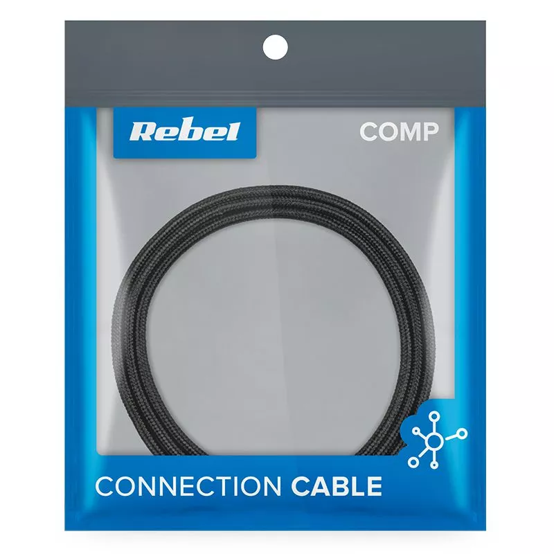 Cablu USB Type C 0.5m negru panzat REBEL, conectori USB A și USB Type C, treasă textilă. [1]