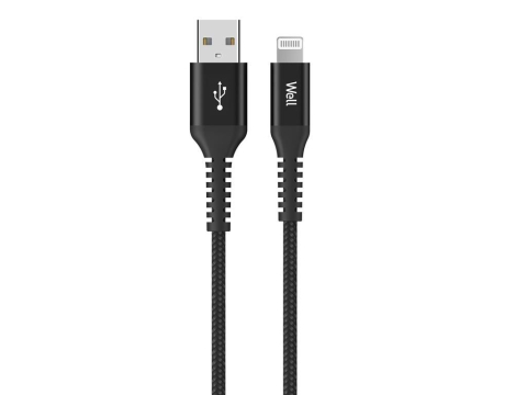 Telefoane-tablete - Cablu USB2.0 A tata - Lightning tata 1m 2.4A negru PVC+Nylon Well - IoElectronice.ro