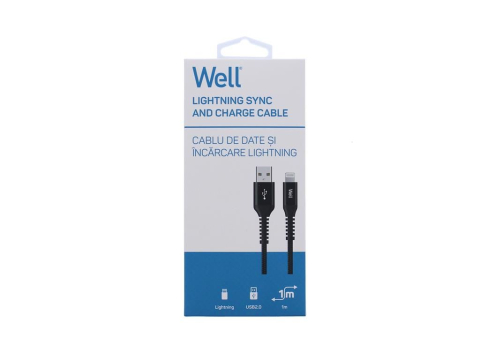 Cablu USB 2.0 A tata - Lightning tata 1m 2.4A negru Well [1]
