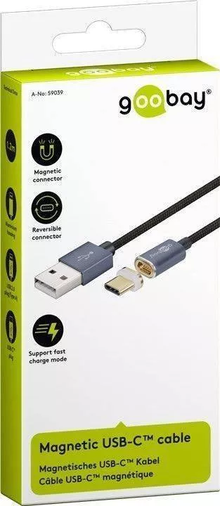 Cablu USB 2.0 mufa magnetică USB Type C 1.2m negru Goobay conector USB A, garanție 24 luni [1]