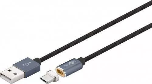 Cabluri telefon-tableta - Cablu USB2.0 cu mufă magnetică USB Type C 1.2m negru Goobay – IoElectronice.ro