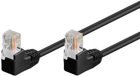 Cabluri retea RJ45 - Cablu UTP Cat5e patch cord 0.5m RJ45-RJ45 cu mufe cotite negru Goobay – IoElectronice.ro