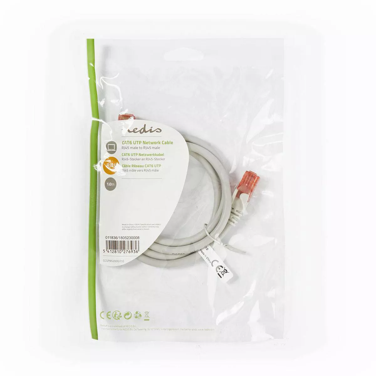 Cablu UTP CAT6 RJ45 tata - RJ45 tata 1m Nedis, standard Cat 6, culoare gri, 24 luni garanție persoane fizice [2]