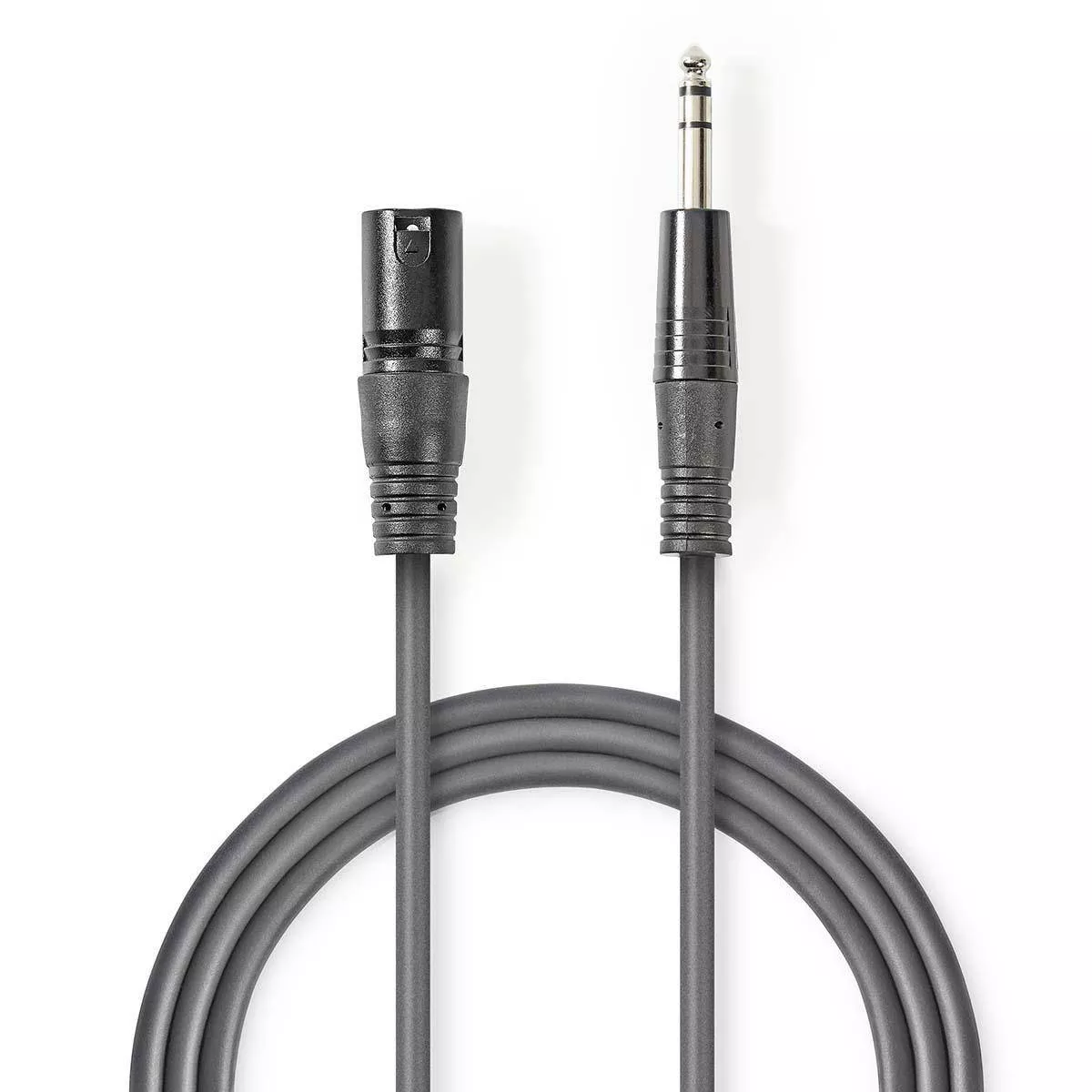 Cabluri XLR - Cablul audio XLR stereo Nedis 3 pini - Jack 6.3 mm, 1.5m, gri, conexiune durabilă pentru instrumente și microfoane