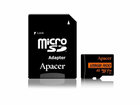 Carduri microSD - Card microSDXC UHS-I U3 V30 A2 Apacer 128GB R100 cu adaptor SD AP128GMCSX10U8-R – IoElectronice.ro