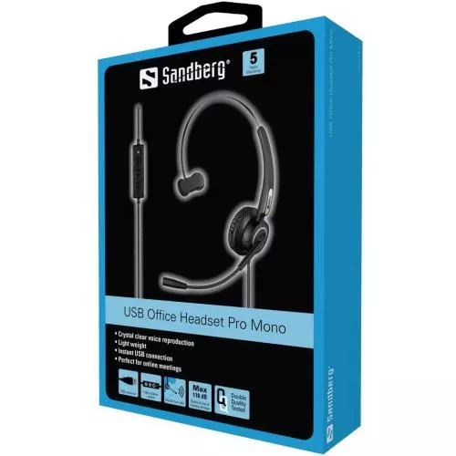 Cască audio mono USB Sandberg 126-14 cu microfon negru, conector USB A, cu fir [2]