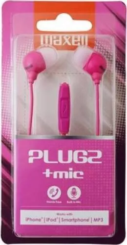 Casca in ureche 3.5 mm roz cu microfon Plugz Maxell, model Plugz, lungime cablu 1.2m, compatibilitate universală [1]