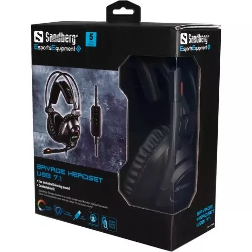 Casti Gaming 7.1 USB Sandberg 126-08 Savage cu microfon RGB, compatibile PC, lungime cablu 2m [1]