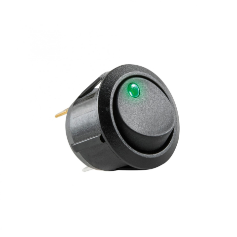 Intrerupatoare-Relee - Comutator basculant ON-OFF cu LED verde, 12V 20A, incastrare 20mm, retinere, 1 contact, pentru control sigur