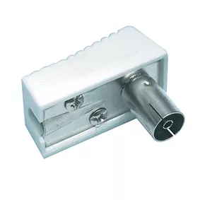 Conectica - Conector coaxial mama plastic cotit OEM, lungime standard, compatibil cu cabluri coaxiale, garanție 24 luni persoane fizice.