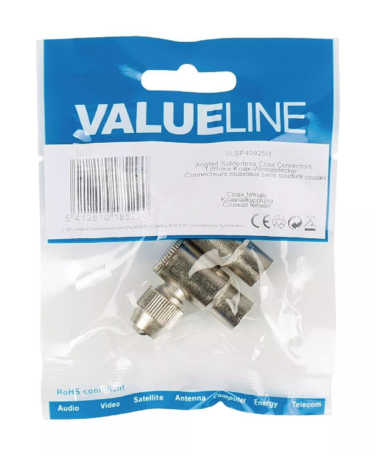 Conector coaxial mama cotit Valueline 9.5 mm argintiu, compatibil cu cabluri coaxiale, 24 luni garanție persoane fizice [4]