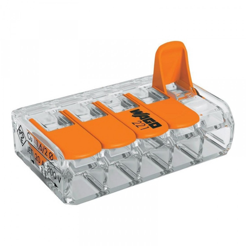 Conector WAGO 221-615 Slim 5X6mm², Fiabil, Compact, Cu Pârghie, Testare Ușoară, 41A, UL/ENEC, Transparent, 1 an garanție [1]