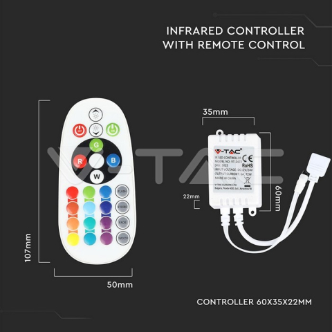 Controller LED RGB 24 butoane 12V/6A 24V/72W V-TAC – IoElectronice.ro [4]