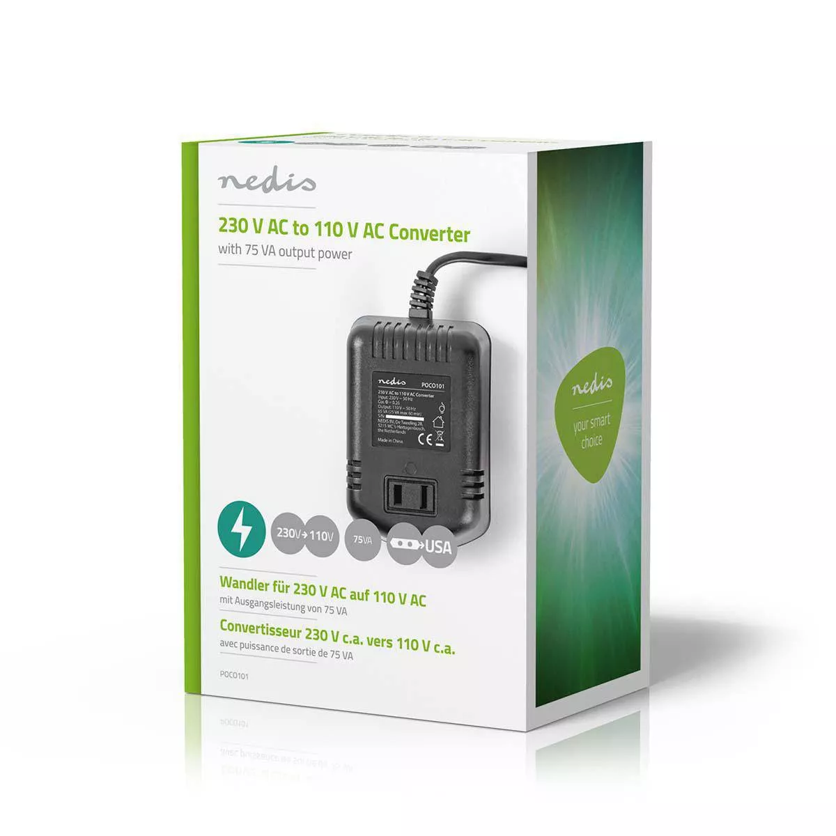Convertor de tensiune 220V-110V 75W Nedis pentru echipamente electrice USA, garanție 24 luni persoane fizice [1]