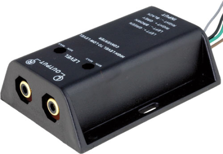 Adaptoare RCA - Convertor HI-LOW 4CarMedia, difuzor la 2x RCA, 40W, negru, pentru conexiuni audio auto, 24 luni garanție.