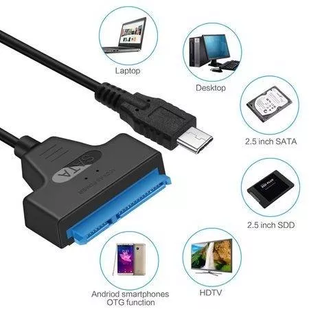 Convertor USB Type C - SATA 22 pini max 6TB HDD 2.5" și SSD – IoElectronice.ro [1]