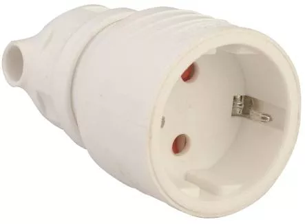 Electrice - Cupla Schuko mama cu inel de prindere iesire laterala alba 16A 3500W Well – IoElectronice.ro