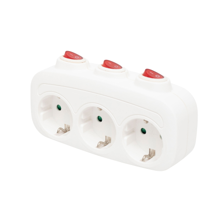 Electrice - Distribuitor 3 prize SCHUKO cu protecție și întrerupător individual alb TPF 3K