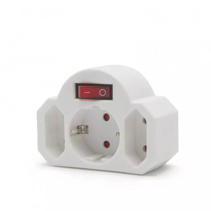 Triplu stechere - Distribuitor triplu 1x Schuko + 2x Euro de perete 16A 3500W cu întrerupător Delight – IoElectronice.ro