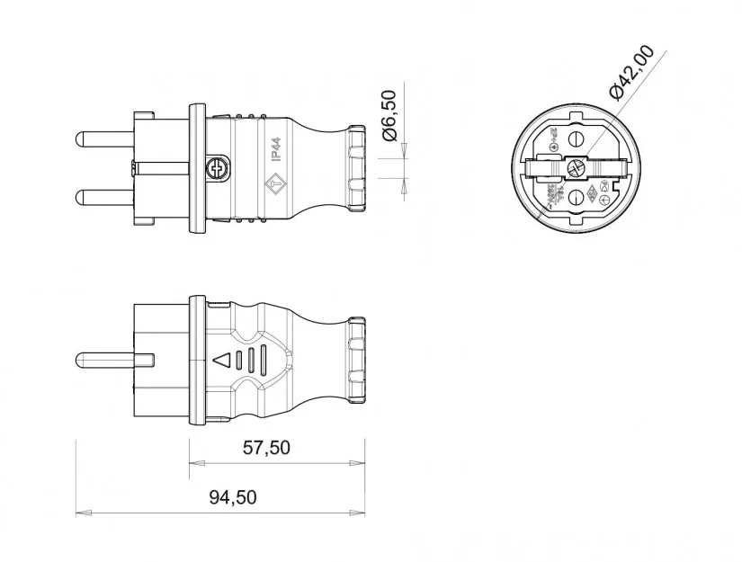 Fisa schuko cauciuc Bemis BK1-1402-2011 2P+E 16A 250V IP44 negru [1]