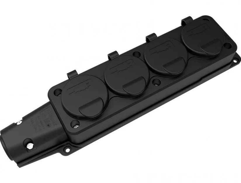 Stechere - Fisa SCHUKO cauciuc Bemis BK1-1402-3614, 2P+E, 4 ieșiri, 16A, 250V, IP54, negru, 230V AC, 3500W