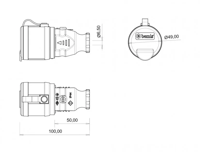 Fisa SCHUKO cauciuc cu capac Bemis BK1-1402-2311 2P+E 16A 250V IP44 - IoElectronice.ro [1]