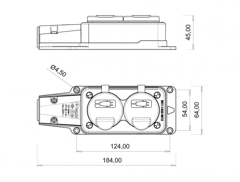 Fișă SCHUKO cauciuc cu capac Bemis BK1-1402-3612 2P+E 2 ieșiri 16A 250V IP54 – IoElectronice.ro [1]