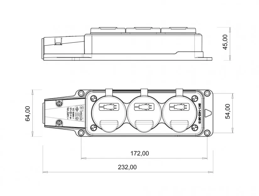 Fisa SCHUKO cauciuc cu capac Bemis BK1-1402-3613 2P+E 3 iesiri 16A 250V IP54 - IoElectronice.ro [1]