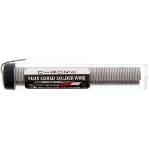 Scule mentenanta - Fludor cositor 17g, tub 1mm, 60% Sn, 40% Pb, flux 2%, pentru lipit și reparații electronice