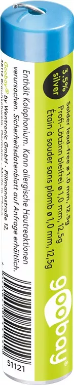 Fludor - Fludor Fără Plumb 1mm 12.5g cu Argint, Cupru și Flux – Lipire Eficientă, Fără Halogeni, Punct Topire 217°C, Goobay