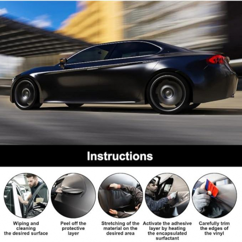 Folie auto mat neagră Bubble Free pentru colantare integrală, 3m x 1,52m, finisaj premium [6]