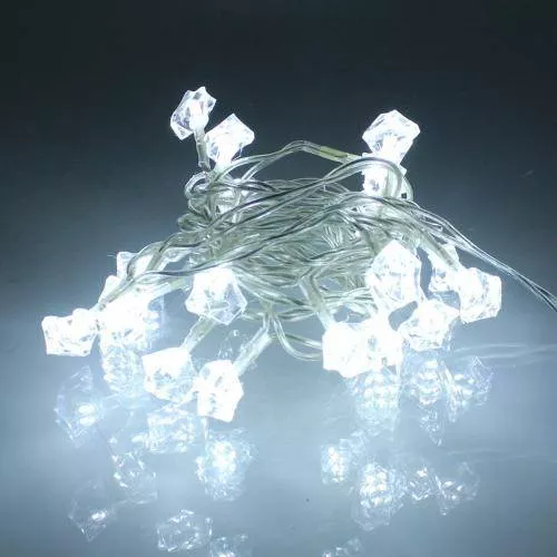Iluminat festiv - Ghirlanda electrică luminoasă decorativă formă diamant 20 LED albe lumină rece cablu transparent WELL – IoElectronice.ro