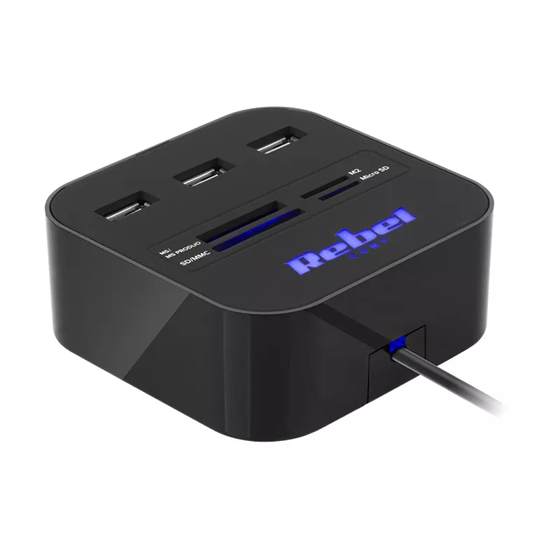 Hub-uri USB - HUB USB 3x cu Cititor Card SD/MicroSD, Cablu 50cm, Compatibil Windows/Mac/Linux, Viteză 480Mb/s