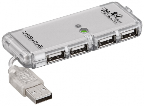 Hub-uri USB - Hub USB 2.0 4 Porturi Gri, Viteză 480MB/s, Cablu 6cm, Compatibil Windows & Mac, Compact și Rapid