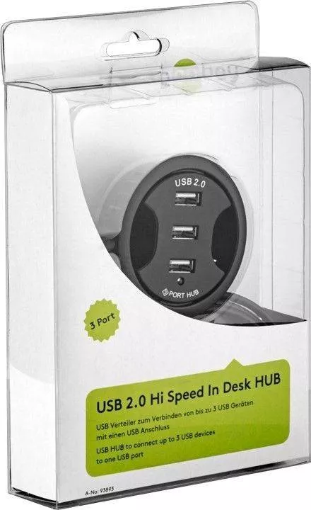 Hub USB 2.0 pentru birou Goobay - 3 porturi, montaj în canal de 60mm, compatibil Windows și Mac, negru [1]
