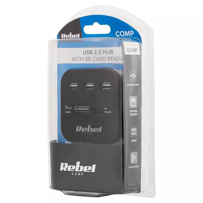 HUB USB 3x cu Cititor Card SD/MicroSD, Cablu 50cm, Compatibil Windows/Mac/Linux, Viteză 480Mb/s [2]