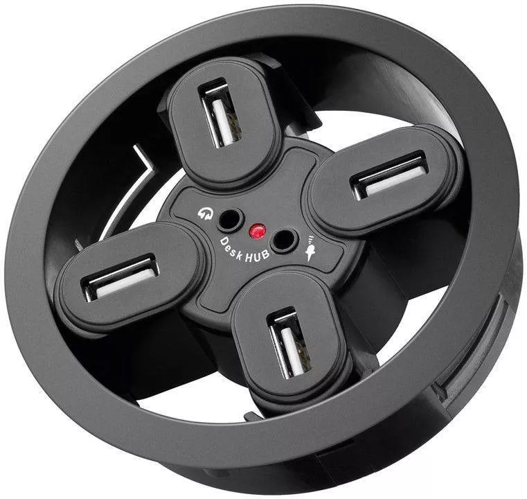 Hub-uri USB - Hub USB 2.0 cu 4 porturi și ieșiri audio pentru montaj în birou, compatibil Windows și MacOS