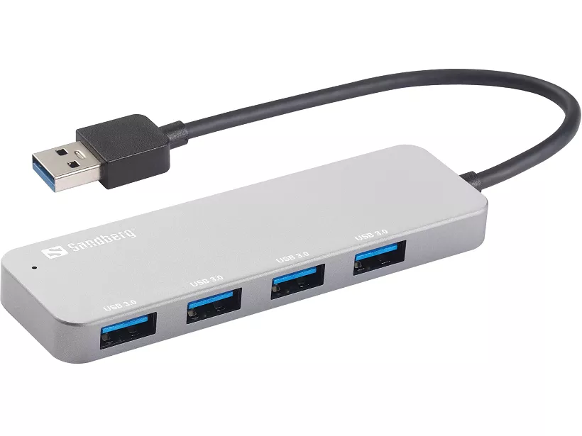 Hub-uri USB - Hub USB 3.0 Sandberg Saver 4 Porturi - Transfer Rapid, Compatibil Windows & Mac, Design Elegant Argintiu