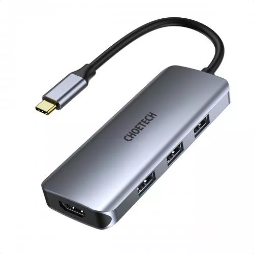 Hub-uri USB - HUB USB-C cu HDMI 4K, 3x USB 3.0, SD/TF, PD 100W – Compatibil MacBook, iPad Pro, Surface, Samsung